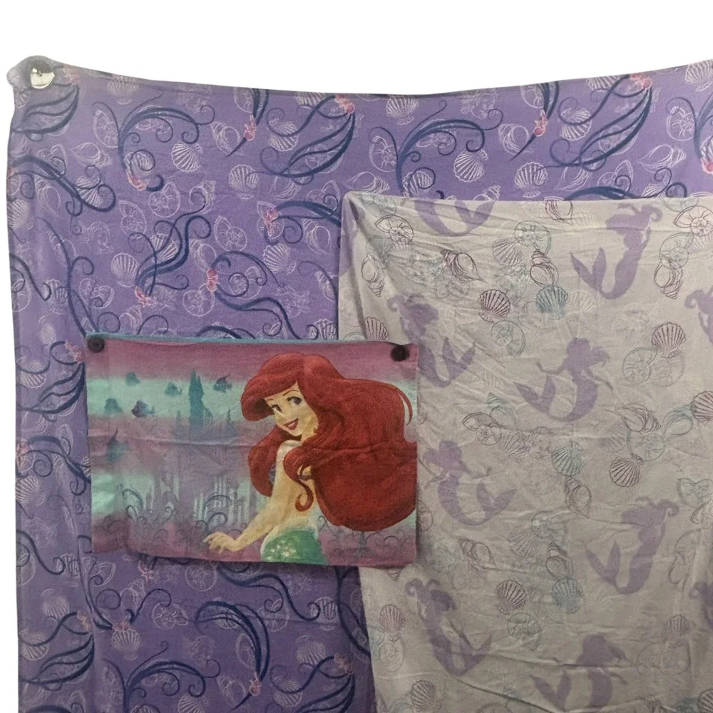 Disney Little Mermaid Ariel Twin Sheet Set 3pc Purple Blue Flat Fitted Pillowcas